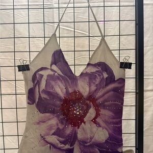 Floral Halter Top with Purple and Red Design